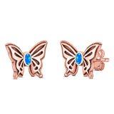 Butterfly Stud Earring Lab Created Opal Solid 925 Sterling Silver (7mm)