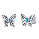 Butterfly Stud Earring Lab Created Opal Solid 925 Sterling Silver (7mm)