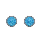 Round Stud Earrings Lab Created Opal 925 Sterling Silver (4mm-10mm)