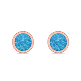 Round Stud Earrings Lab Created Opal 925 Sterling Silver (4mm-10mm)