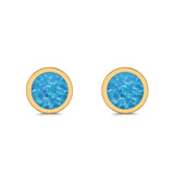 Round Stud Earrings Lab Created Opal 925 Sterling Silver (4mm-10mm)