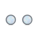 Round Stud Earrings Lab Created Opal 925 Sterling Silver (4mm-10mm)