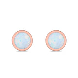 Round Stud Earrings Lab Created Opal 925 Sterling Silver (4mm-10mm)
