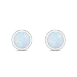 Round Stud Earrings Lab Created Opal 925 Sterling Silver (4mm-10mm)
