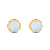 Round Stud Earrings Lab Created Opal 925 Sterling Silver (4mm-10mm)