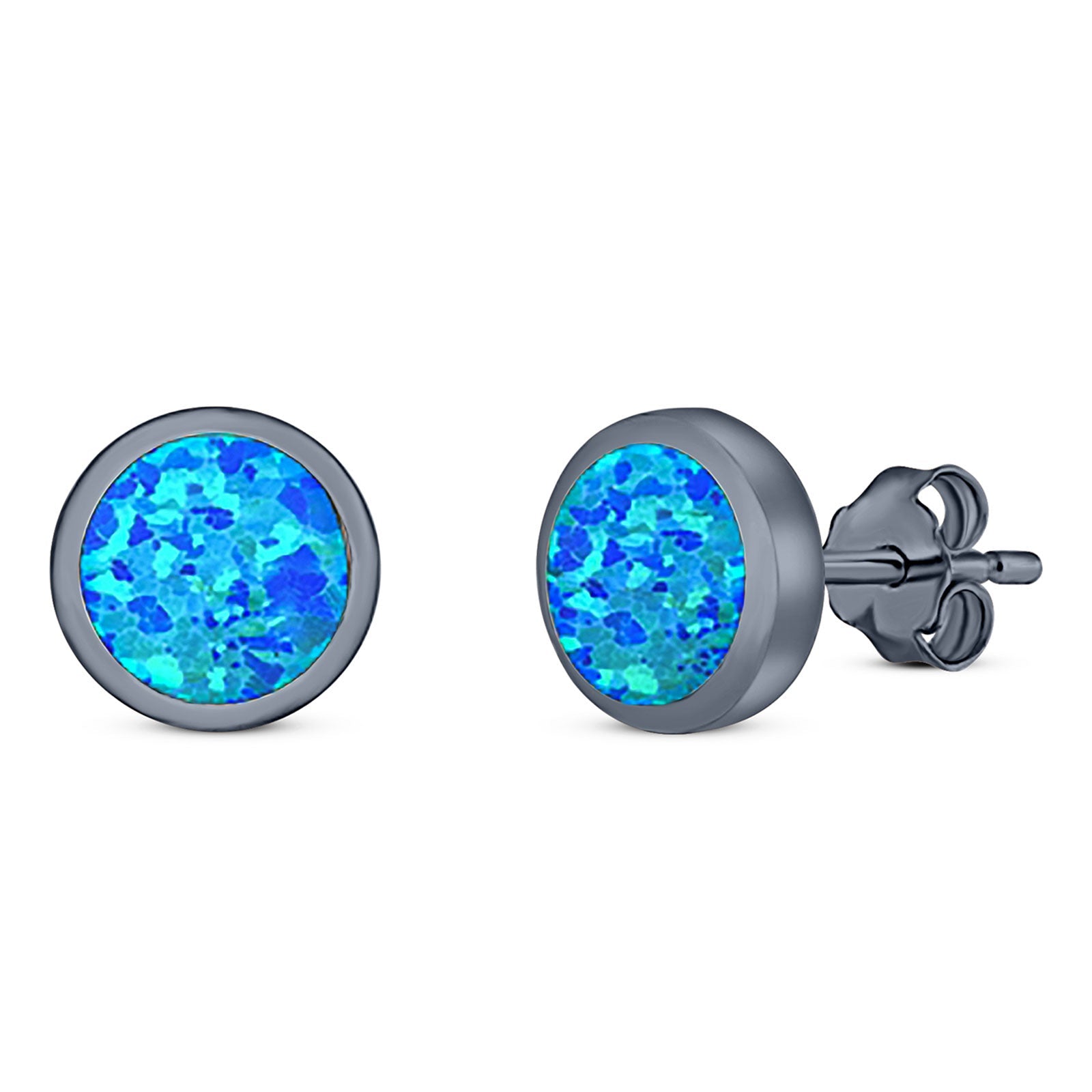 Round Stud Earring Created Opal Solid 925 Sterling Silver (4mm)