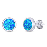 Round Stud Earring Created Opal Solid 925 Sterling Silver (4mm)