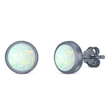 Round Stud Earring Created Opal Solid 925 Sterling Silver (4mm)