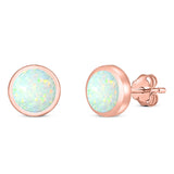 Round Stud Earring Created Opal Solid 925 Sterling Silver (4mm)