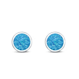 Stud Earrings Round Lab Created Opal 925 Sterling Silver (4mm-10mm)