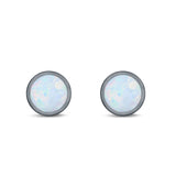 Stud Earrings Round Lab Created Opal 925 Sterling Silver (4mm-10mm)