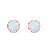 Stud Earrings Round Lab Created Opal 925 Sterling Silver (4mm-10mm)