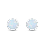 Stud Earrings Round Lab Created Opal 925 Sterling Silver (4mm-10mm)