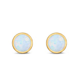 Stud Earrings Round Lab Created Opal 925 Sterling Silver (4mm-10mm)