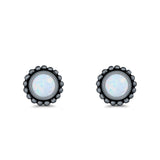 Round Bali Stud Earrings Lab Created Opal 925 Sterling Silver (5mm-10mm)