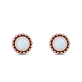 Round Bali Stud Earrings Lab Created Opal 925 Sterling Silver (5mm-10mm)
