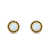 Round Bali Stud Earrings Lab Created Opal 925 Sterling Silver (5mm-10mm)