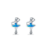 Ballet Dancer Stud Earrings Lab Created Opal 925 Sterling Silver (11mm)