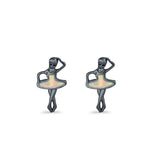 Ballet Dancer Stud Earrings Lab Created Opal 925 Sterling Silver (11mm)