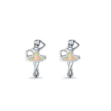 Ballet Dancer Stud Earrings Lab Created Opal 925 Sterling Silver (11mm)