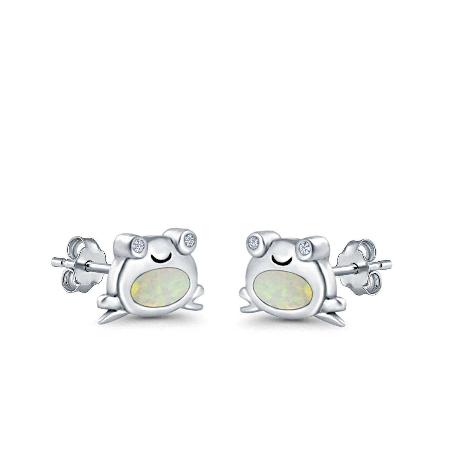 Frog Stud Earrings Created Opal 925 Sterling Silver (6mm)