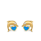 Dolphin Heart Stud Earrings Simulated CZ Lab Created Opal 925 Sterling Silver (7mm)