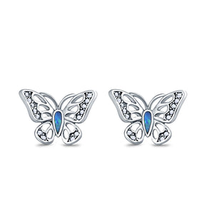 Butterfly Stud Earrings Lab Created Opal 925 Sterling Silver (10mm)