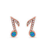 Musical Note Stud Earrings Lab Created Opal Simulated CZ 925 Sterling Silver (12mm)