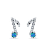 Musical Note Stud Earrings Lab Created Opal Simulated CZ 925 Sterling Silver (12mm)