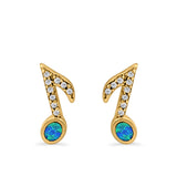 Musical Note Stud Earrings Lab Created Opal Simulated CZ 925 Sterling Silver (12mm)
