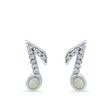 Musical Note Stud Earrings Lab Created Opal Simulated CZ 925 Sterling Silver (12mm)