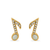 Musical Note Stud Earrings Lab Created Opal Simulated CZ 925 Sterling Silver (12mm)