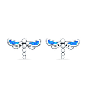 Dragonfly Stud Earrings Lab Created Opal 925 Sterling Silver (7.5mm)