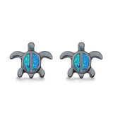 Turtle Stud Earrings Lab Created Opal 925 Sterling Silver (12mm)