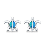 Turtle Stud Earrings Lab Created Opal 925 Sterling Silver (12mm)