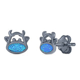Cow Stud Earring Created Opal Solid 925 Sterling Silver (8.8mm)
