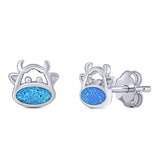 Cow Stud Earring Created Opal Solid 925 Sterling Silver (8.8mm)