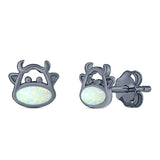 Cow Stud Earring Created Opal Solid 925 Sterling Silver (8.8mm)