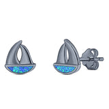 Sail Boat Stud Earring Created Opal Solid 925 Sterling Silver (9mm)