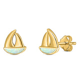 Sail Boat Stud Earring Created Opal Solid 925 Sterling Silver (9mm)