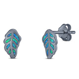 Leaf Stud Earring Created Opal Solid 925 Sterling Silver (10mm)