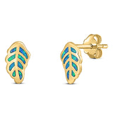 Leaf Stud Earring Created Opal Solid 925 Sterling Silver (10mm)