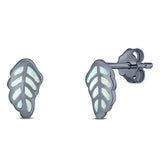 Leaf Stud Earring Created Opal Solid 925 Sterling Silver (10mm)