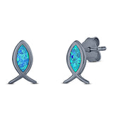 Fish Stud Earring Created Opal Solid 925 Sterling Silver (8.6mm)