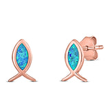 Fish Stud Earring Created Opal Solid 925 Sterling Silver (8.6mm)