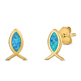 Fish Stud Earring Created Opal Solid 925 Sterling Silver (8.6mm)