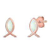 Fish Stud Earring Created Opal Solid 925 Sterling Silver (8.6mm)