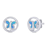 Butterfly Stud Earring Created Opal Solid 925 Sterling Silver (8.8mm)