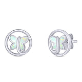 Butterfly Stud Earring Created Opal Solid 925 Sterling Silver (8.8mm)