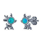 Deer Stud Earring Created Opal Solid 925 Sterling Silver (10.1mm)